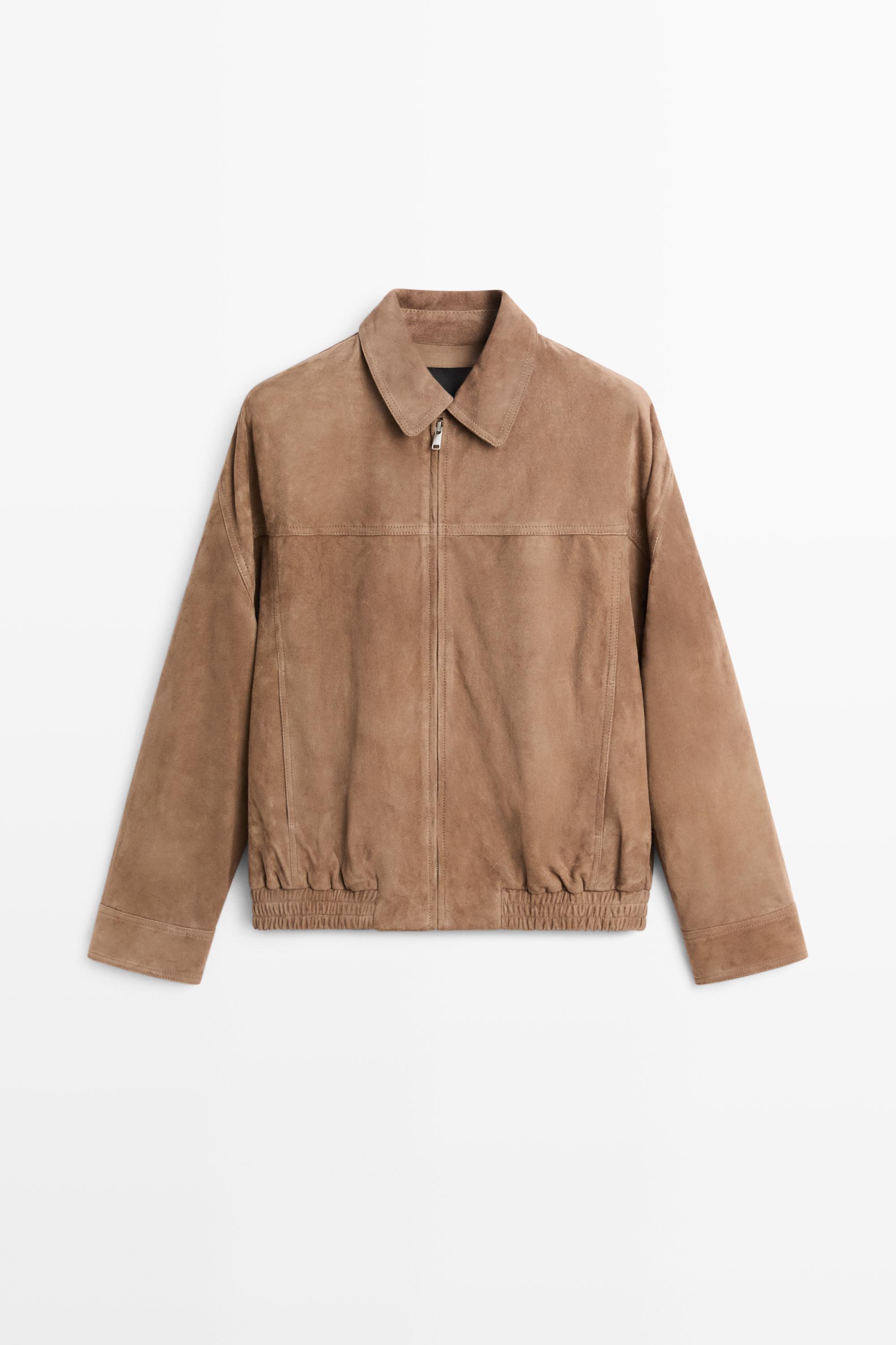 Blouson bomber en cuir daim